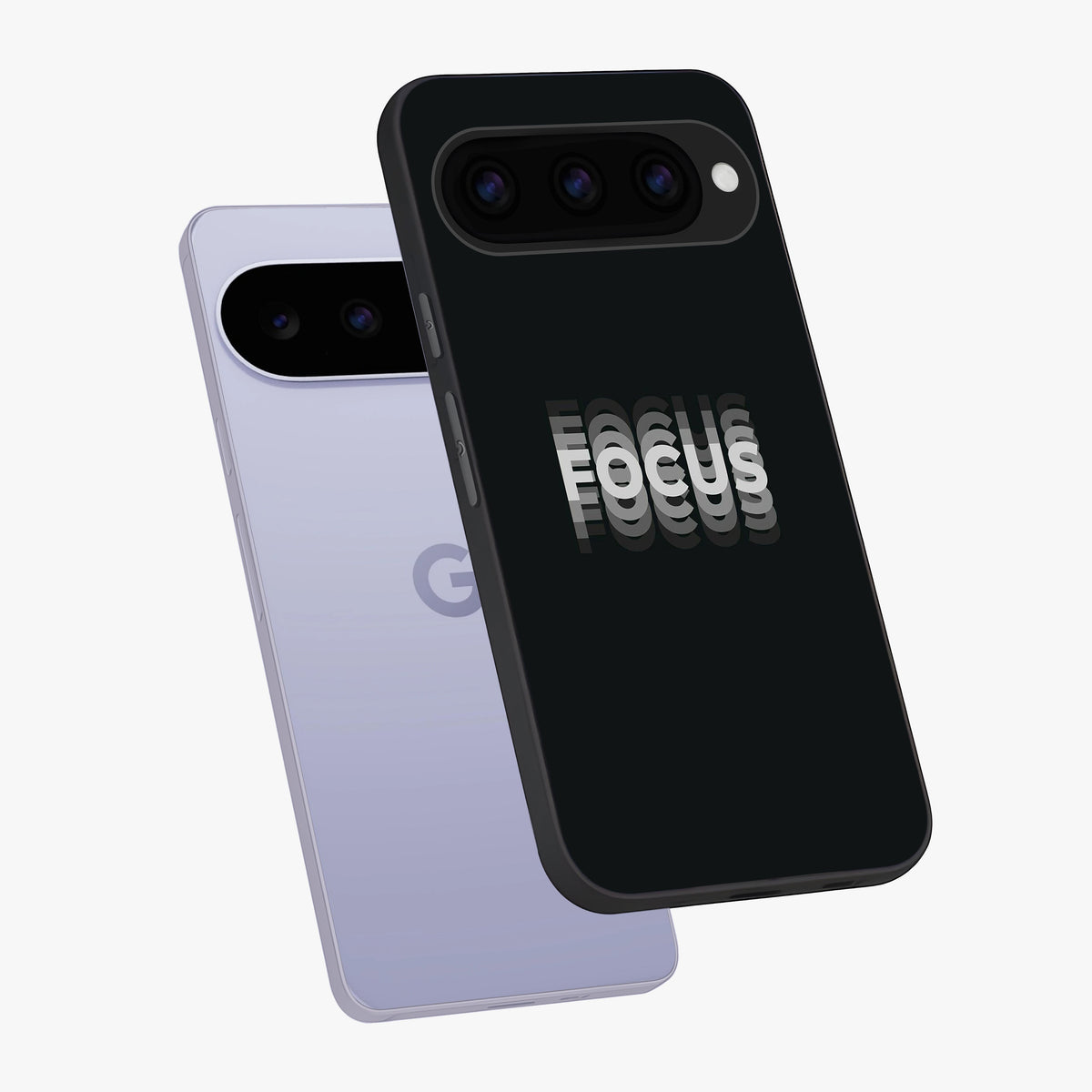 Focus Mode On Glass Case displayed in angled mockup highlighting clean minimal text artwork with modern aesthetic style.