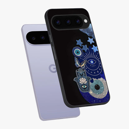 Galactic Charm Cluster Glass Case displayed in angled mockup highlighting luminous galaxy inspired design with dreamy aesthetic.