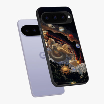 Galactic Divine God Glass Case displayed in angled mockup highlighting powerful celestial deity illustration with galactic aesthetic.