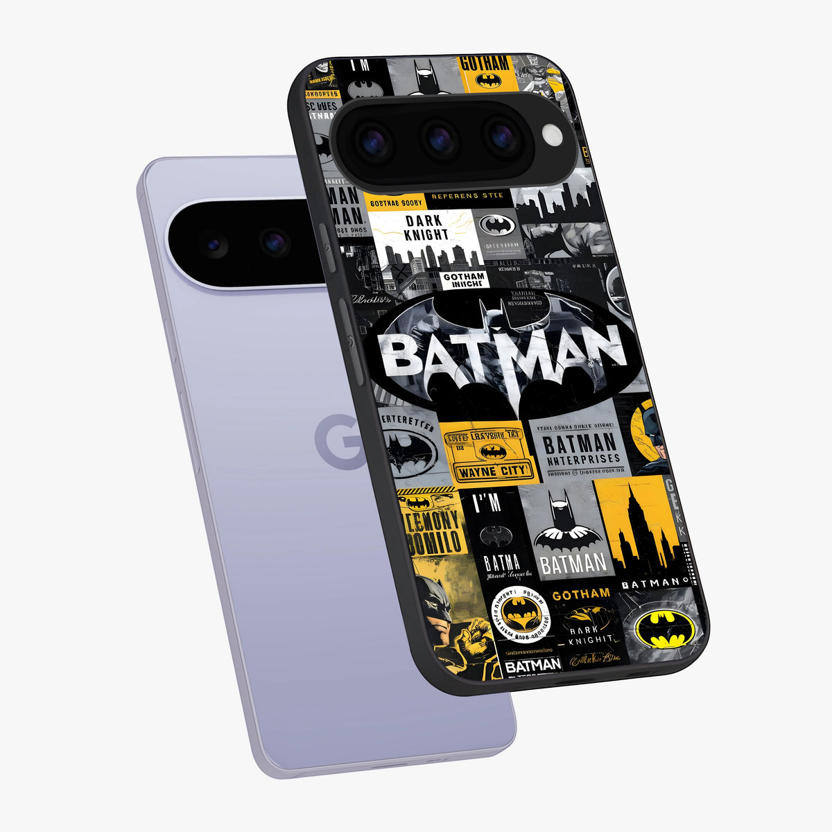 Knight Gotham Rise Glass Case displayed in angled mockup highlighting powerful knight silhouette design with dramatic aesthetic.