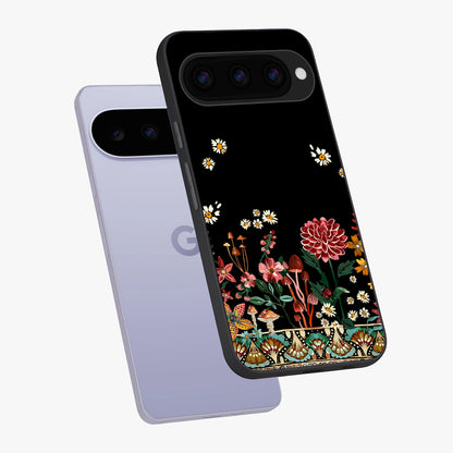 Midnight Bloom Pattern Glass Case displayed in angled mockup highlighting elegant flower design with midnight aesthetic style.