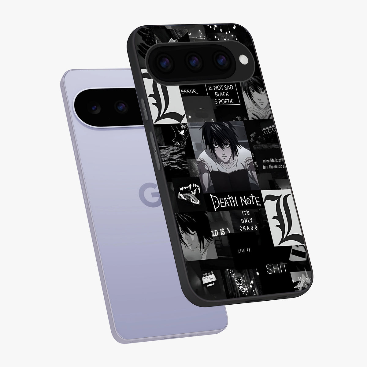 Midnight Chaos Mind Glass Case displayed in angled mockup highlighting chaotic artistic design with dramatic midnight aesthetic.