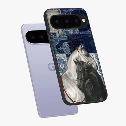 Midnight Stallion Blues Glass Case displayed in angled mockup highlighting powerful stallion illustration with deep midnight tones.