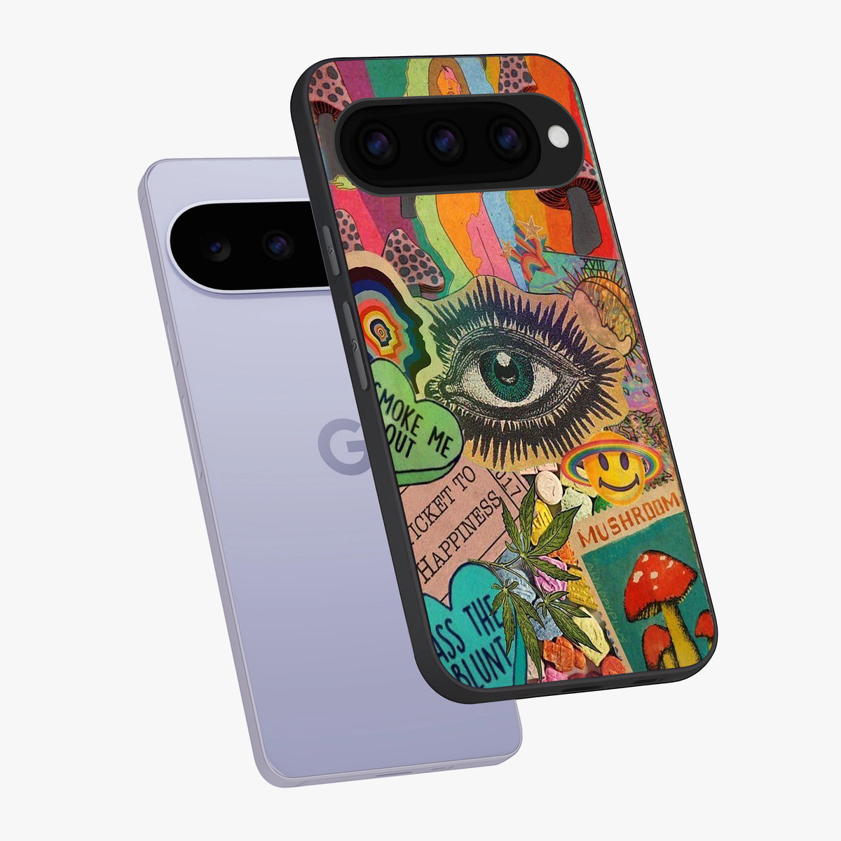 Mystic Eye Wonderland Glass Case displayed in angled mockup highlighting magical eye illustration with dreamy aesthetic.