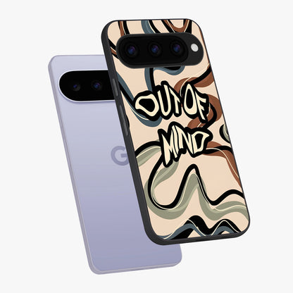 Out Of Mind Glass Case displayed in angled mockup highlighting bold statement design with modern artistic aesthetic.