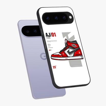 Retro Sneaker Blueprint Glass Case displayed in angled mockup highlighting detailed shoe design with sporty retro aesthetic.