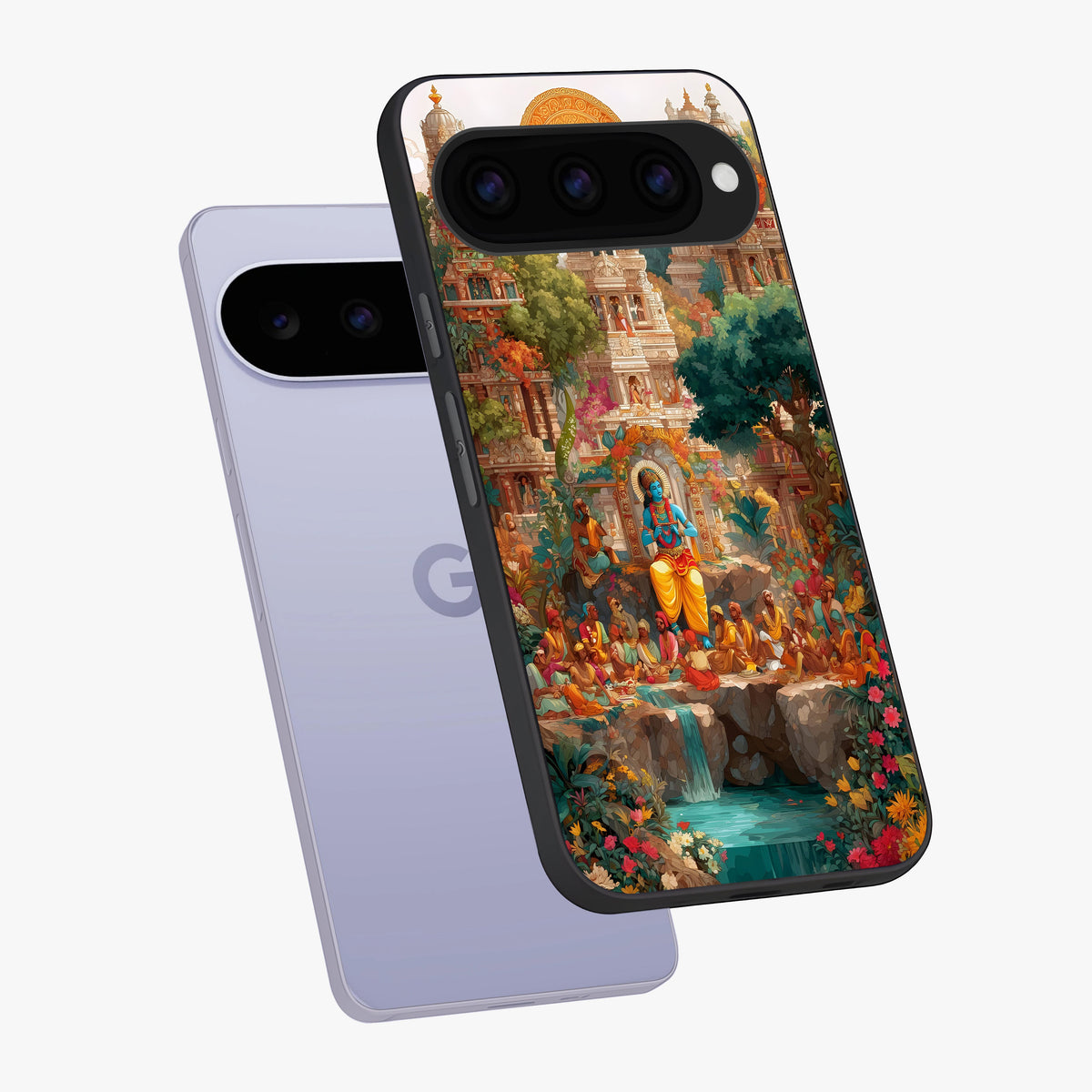 Sacred Sunlight Gods Glass Case displayed in angled mockup highlighting radiant spiritual design with celestial aesthetic.