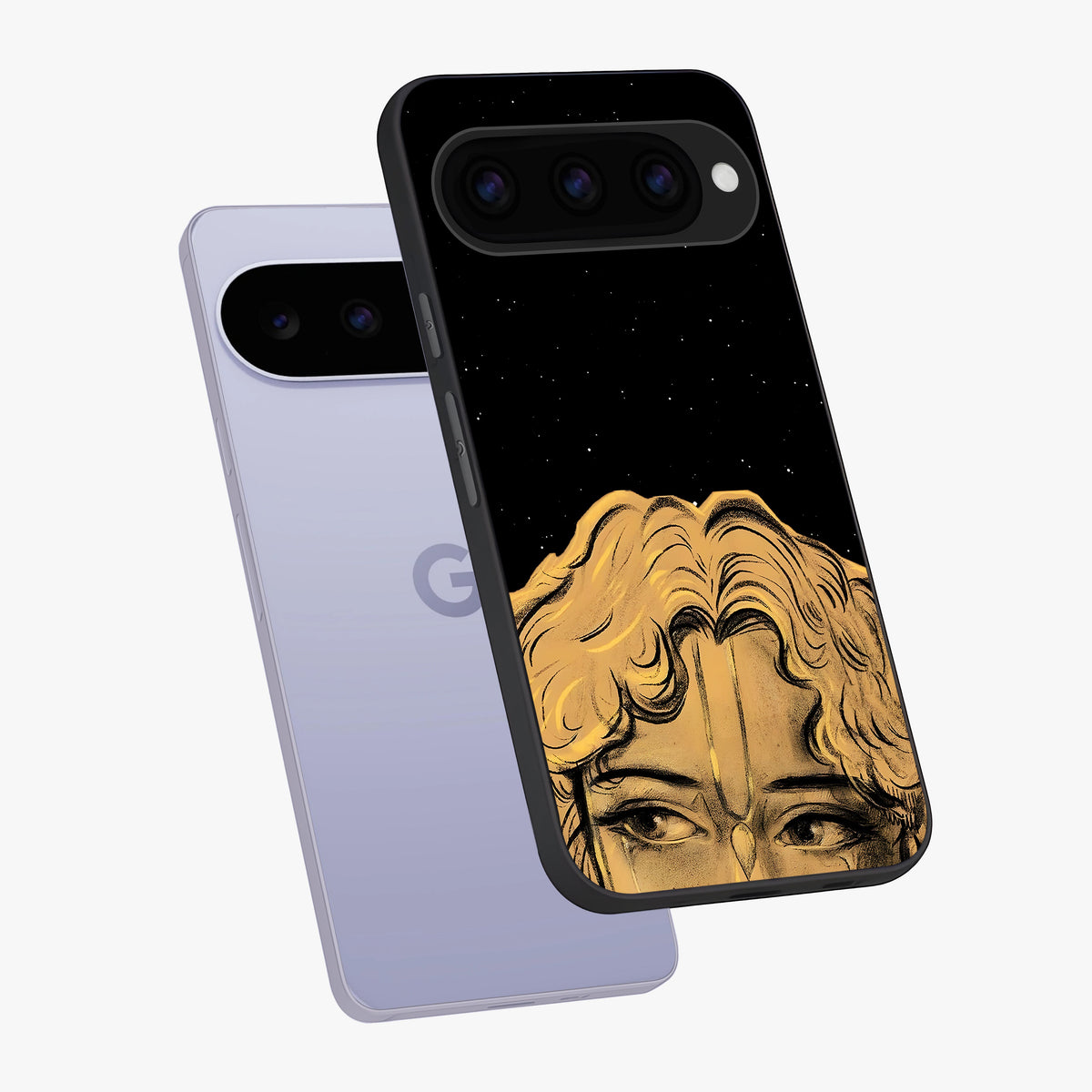Shri Krishna Art Glass Case displayed in angled mockup highlighting spiritual Krishna illustration with divine aesthetic.