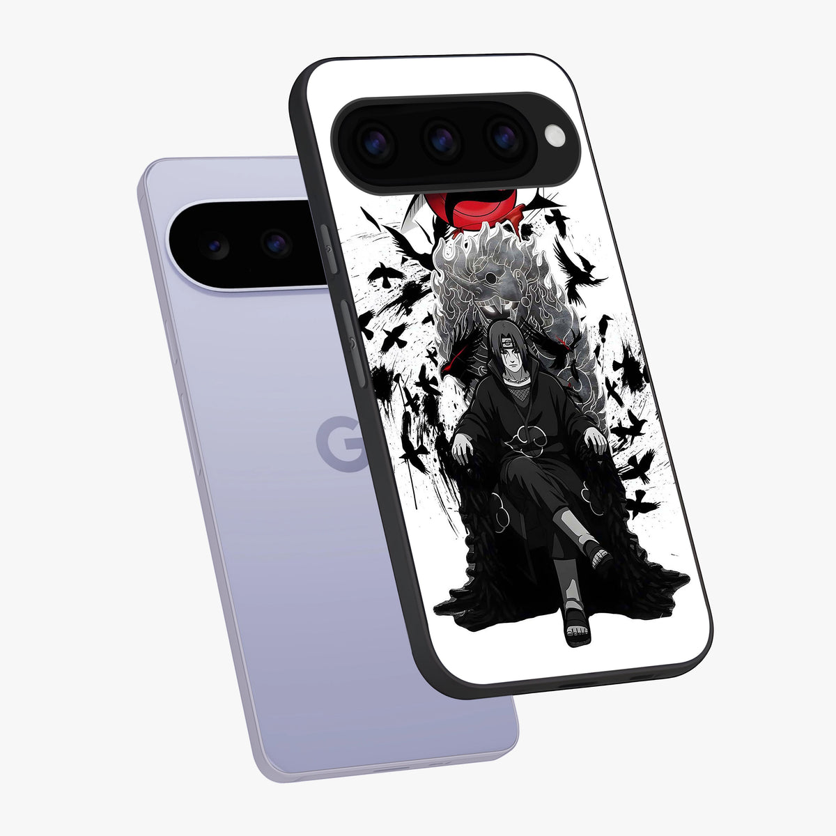 Uchiha Shadow Throne Glass Case displayed in angled mockup highlighting glowing aquatic design with celestial aesthetic.