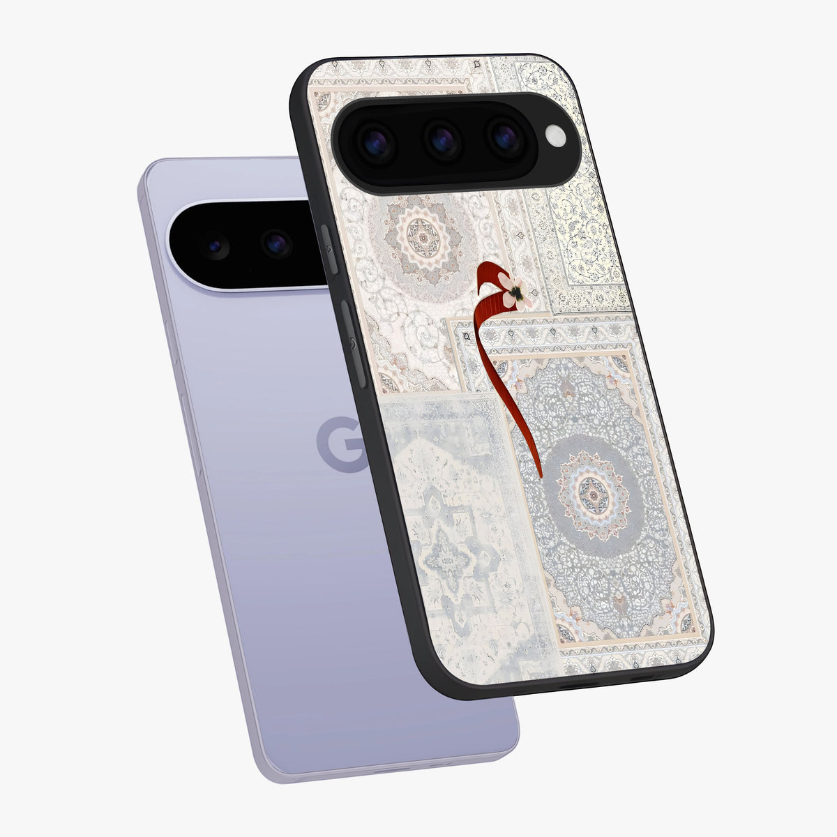 White Aesthetic Bow Glass Case displayed in angled mockup highlighting clean bow design with soft aesthetic style.