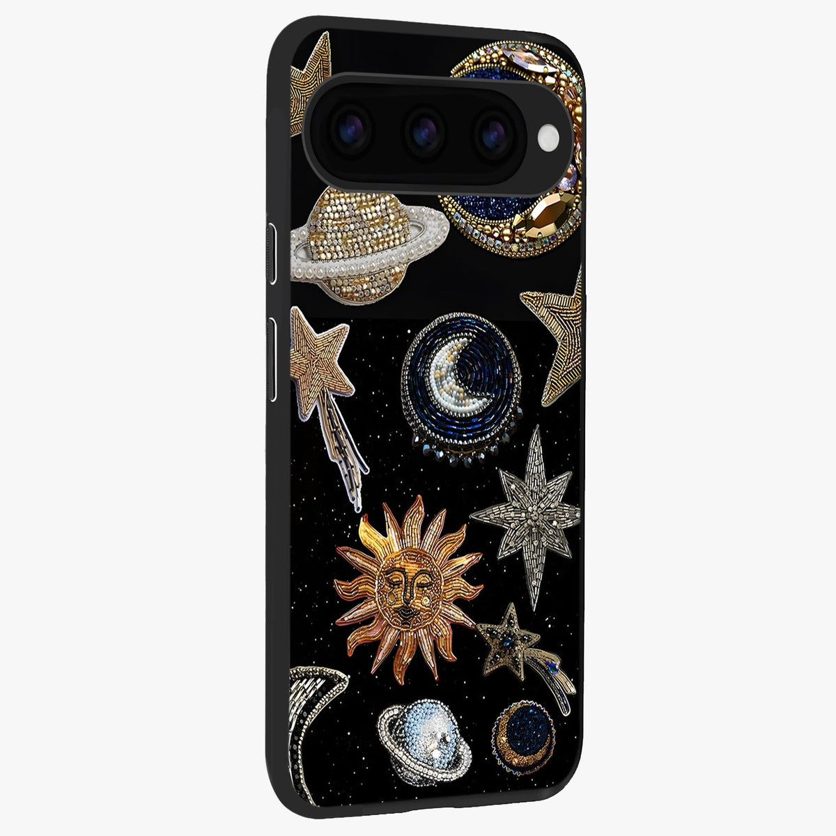 Celestial Gem Constellations Glass Case upright view showcasing cosmic constellation artwork with celestial aesthetic style.