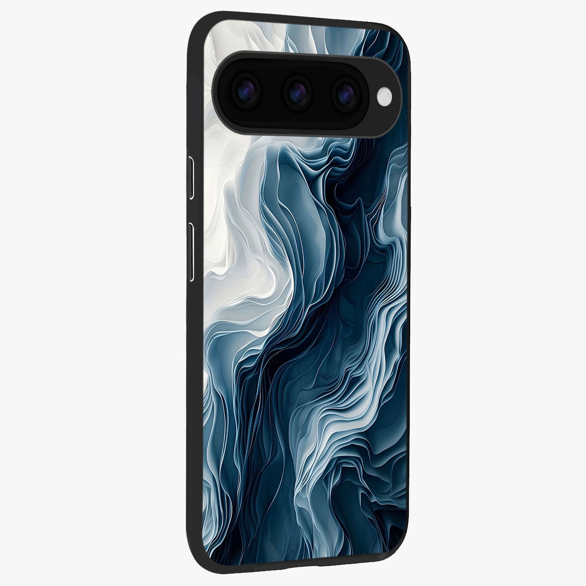 Ethereal Paper Marble Glass Case upright view showcasing smooth marble artwork with refined minimalist theme.