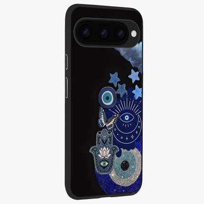Galactic Charm Cluster Glass Case upright view showcasing glowing cosmic charm artwork with magical celestial style.
