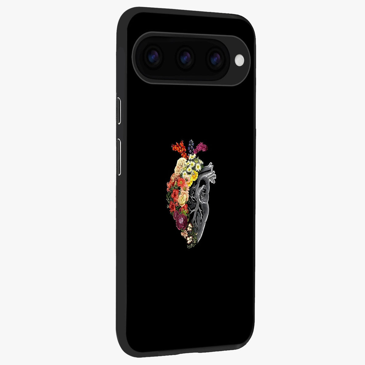 Heart With Flowers Glass Case upright view showcasing decorative heart and floral artwork with sweet romantic theme.