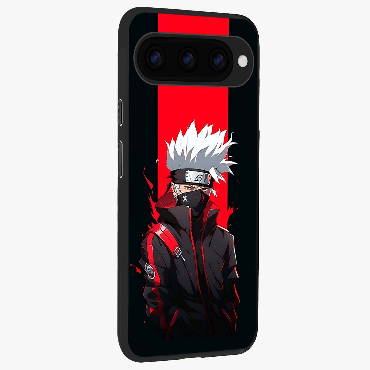 Kakashi Scarlet Shadow Glass Case upright view showcasing intense anime ninja artwork with dark action theme.