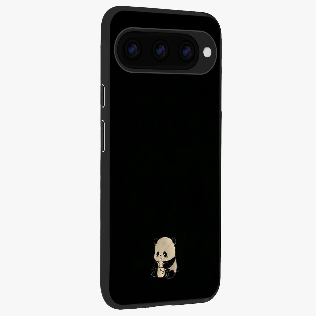 Midnight Panda Love Glass Case upright view showcasing charming panda artwork with playful romantic theme.