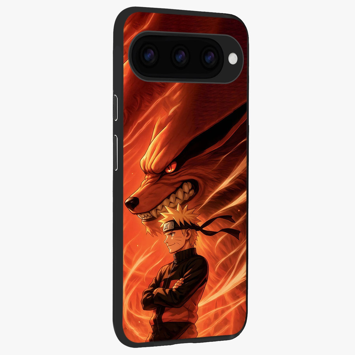 Nine Tails Legacy Glass Case upright view showcasing dramatic nine-tails artwork with intense anime themed design.