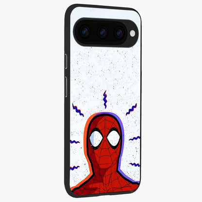 Omg Spiderman Glass Case upright view showcasing energetic superhero artwork with vibrant comic theme.