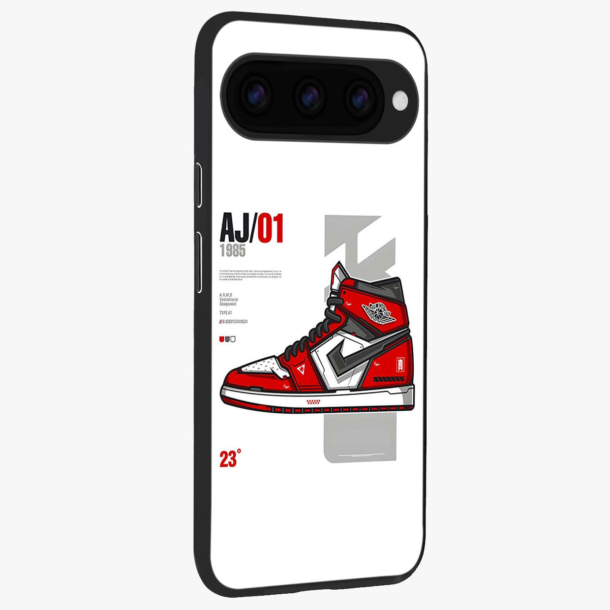 Retro Sneaker Blueprint Glass Case upright view showcasing stylish sneaker illustration with vintage streetwear theme.
