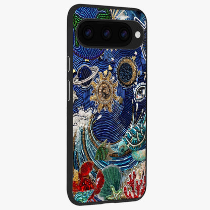 Universe Underwater Spark Glass Case upright view showcasing magical underwater galaxy artwork with vibrant cosmic theme.
