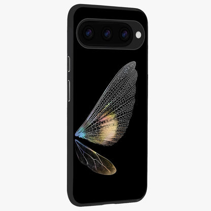 Whispers Of Wings Glass Case upright view showcasing elegant wing artwork with light airy theme.