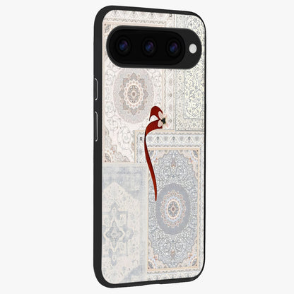White Aesthetic Bow Glass Case upright view showcasing delicate ribbon bow artwork with cute minimalist theme.