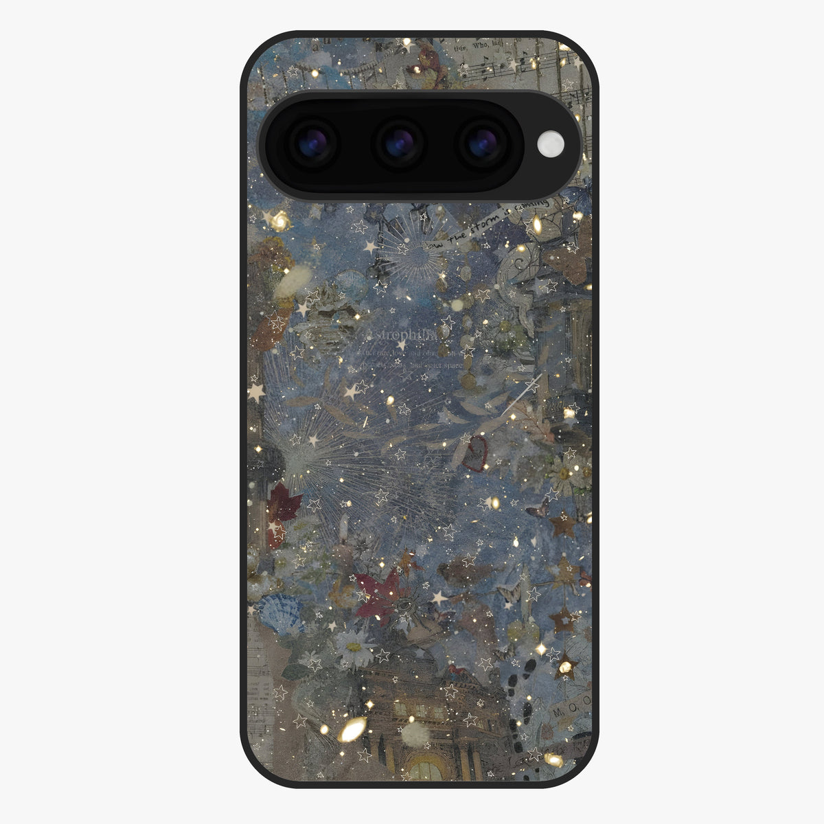Aesthetic Astrolophia Glass Case showing flat back view with dreamy aesthetic design and glossy glass finish.