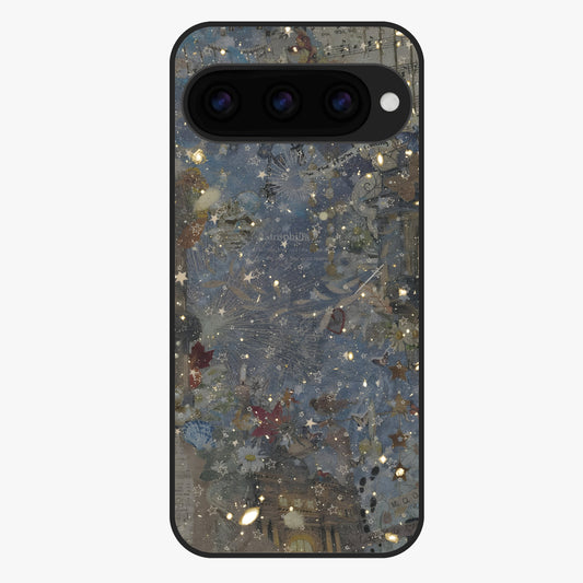 Aesthetic Astrolophia Glass Case showing flat back view with dreamy aesthetic design and glossy glass finish.