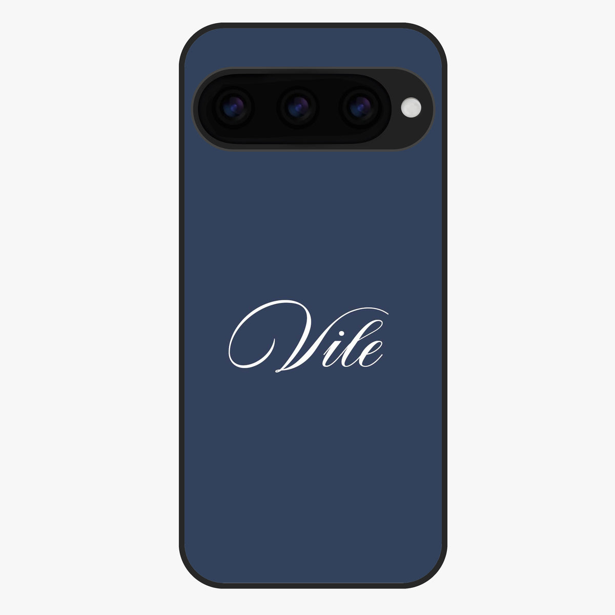 Blue Background Personalized Custom Name Glass Case showing flat back view with minimal blue background and custom name design.
