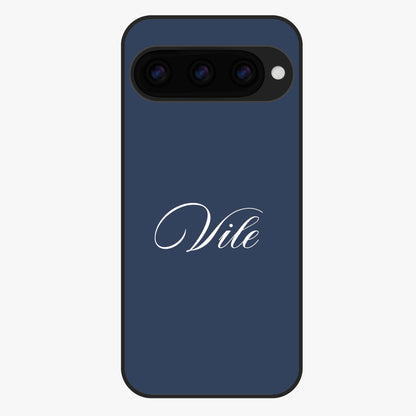 Blue Background Personalized Custom Name Glass Case showing flat back view with minimal blue background and custom name design.