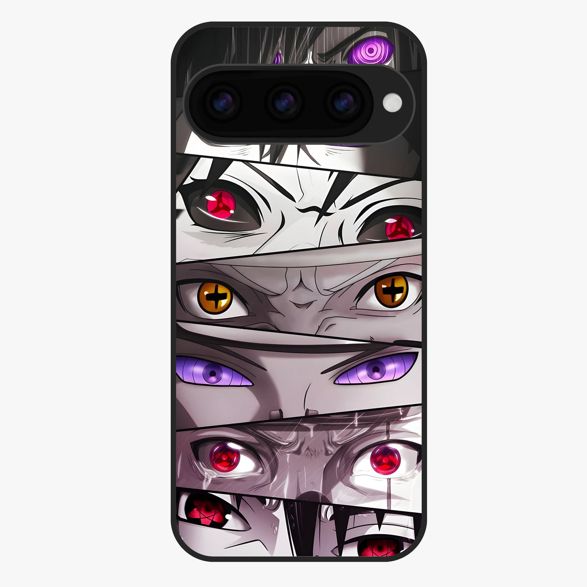 Eyes of Destiny Glass Case showing flat back view with striking eye themed artwork and glossy glass finish.