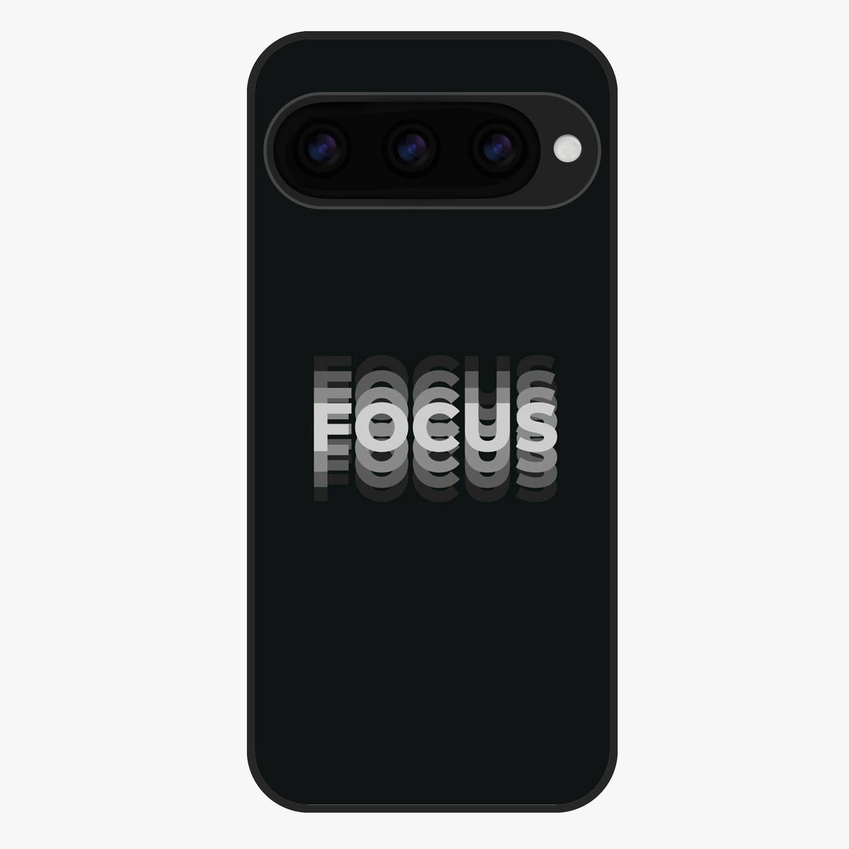Focus Mode On Glass Case showing flat back view with bold motivational typography design and glossy glass finish.