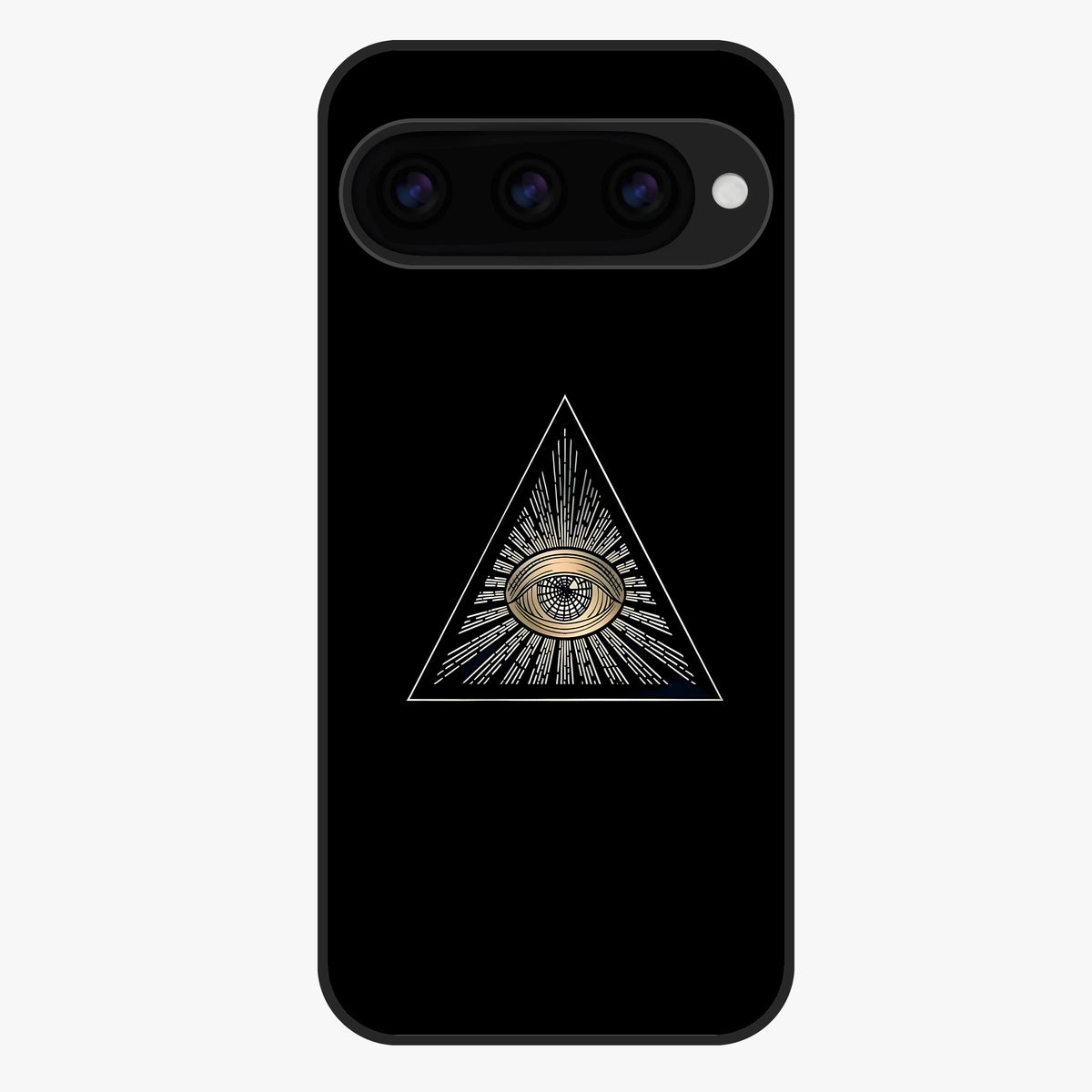Illuminati Evil Glass Case showing flat back view with mysterious illuminati symbol artwork and glossy glass finish.