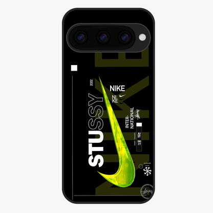 Neon Street Edition Glass Case showing flat back view with neon street style artwork and glossy glass finish.