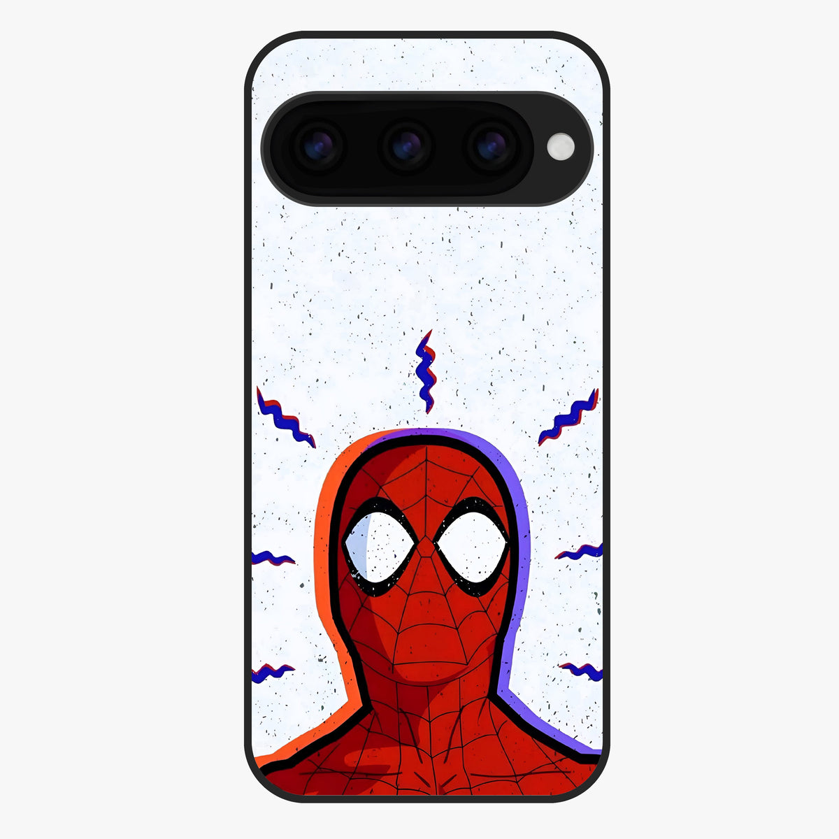 Omg Spiderman Glass Case showing flat back view with bold superhero inspired artwork and glossy glass finish.