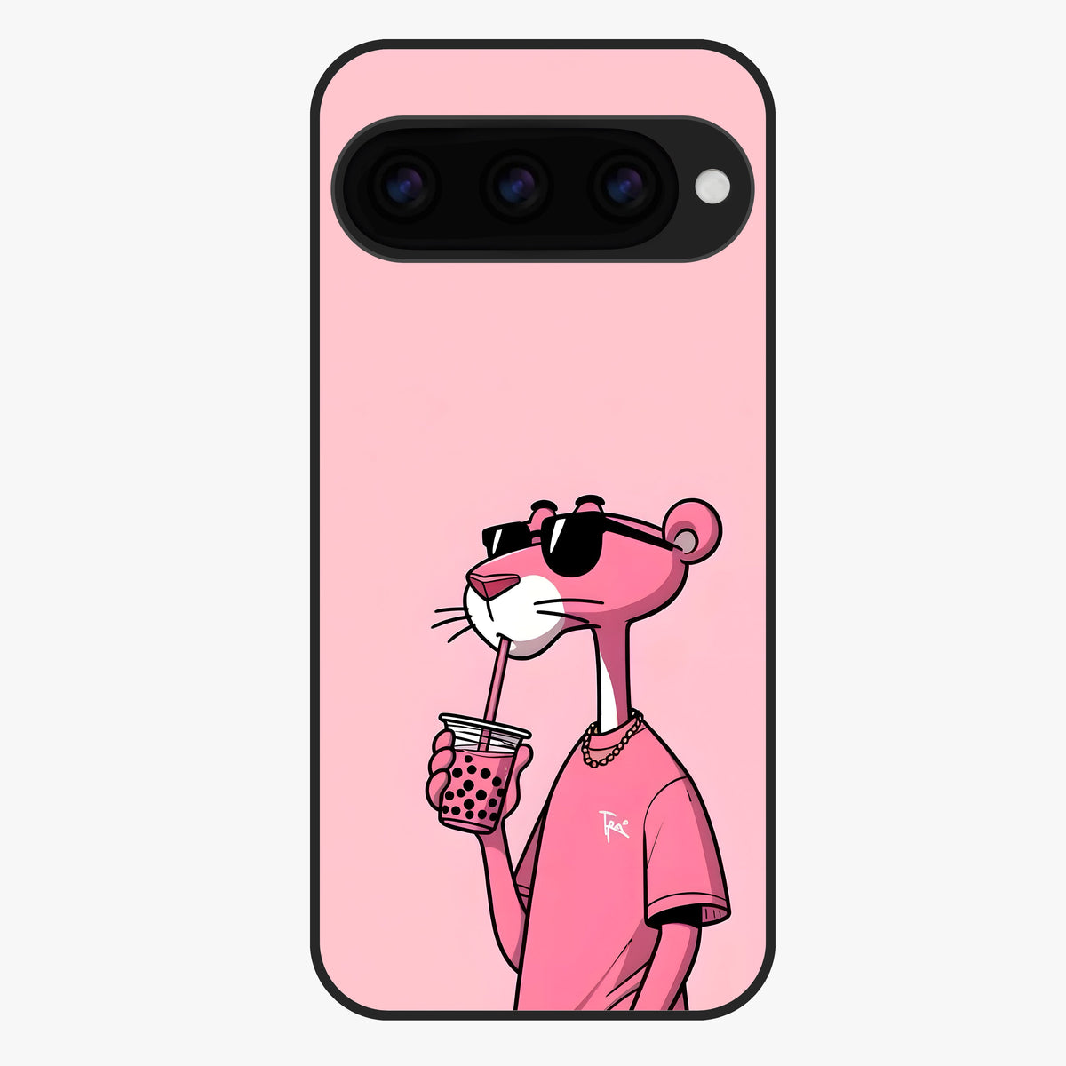 Pink Panther Glass Case showing flat back view with iconic pink panther artwork and glossy glass finish.