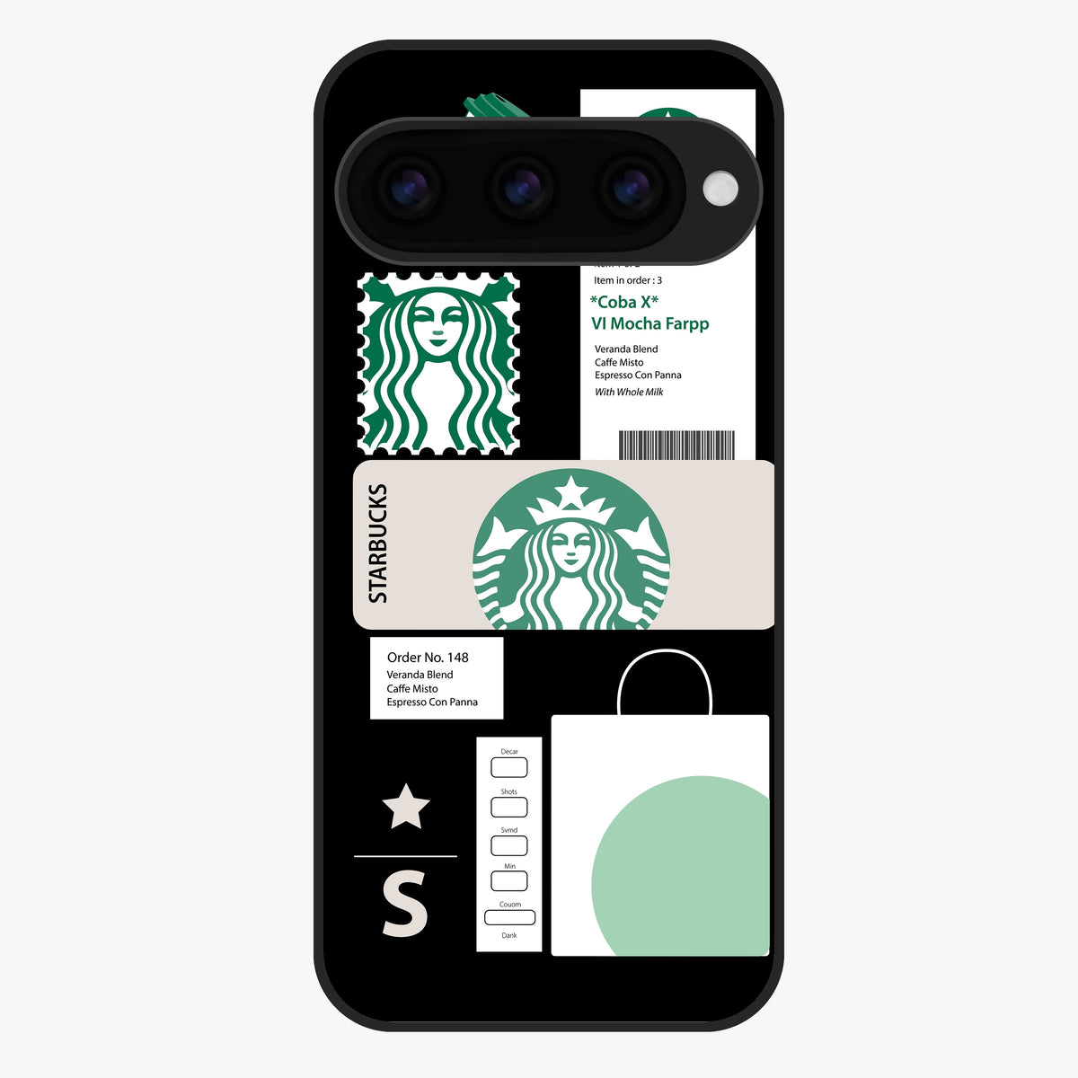 Starbucks Mocha Glass Case showing flat back view with coffee inspired artwork and glossy glass finish.