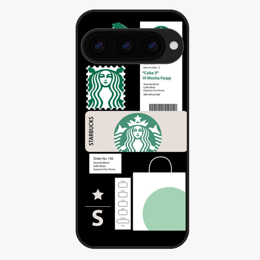 Starbucks Mocha Glass Case showing flat back view with coffee inspired artwork and glossy glass finish.