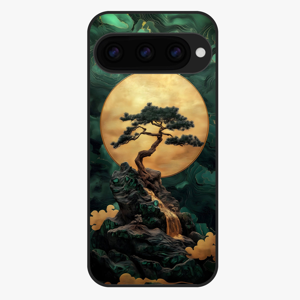 Zen Moon Rise Glass Case showing flat back view with calm moonrise artwork and glossy glass finish.