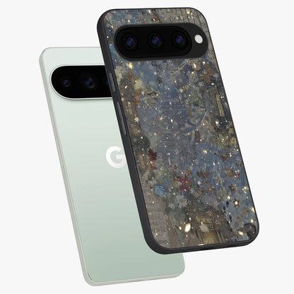 Aesthetic Astrolophia Glass Case displayed in angled mockup highlighting artistic aesthetic elements and smooth glass surface.