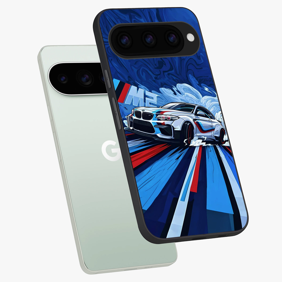 Drift Power Rush Glass Case displayed in angled mockup highlighting powerful drift car design with sporty aesthetic style.