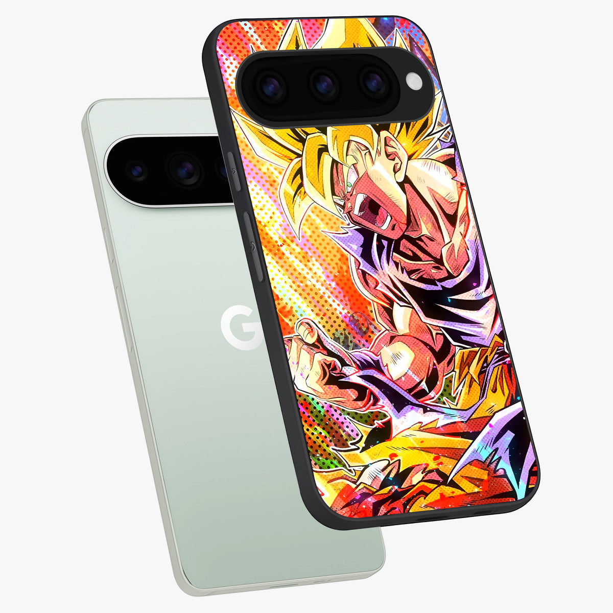 Firing Goku Glass Case displayed in angled mockup highlighting dynamic anime character design with action aesthetic.