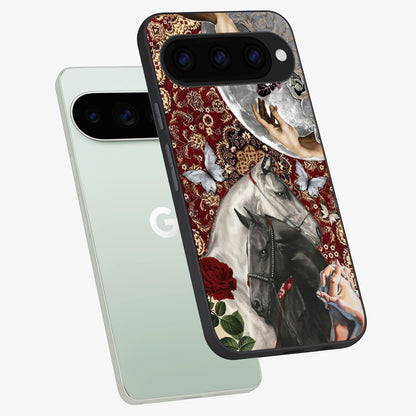 Moonlit Royal Stallion Glass Case displayed in angled mockup highlighting powerful stallion illustration with royal night aesthetic.