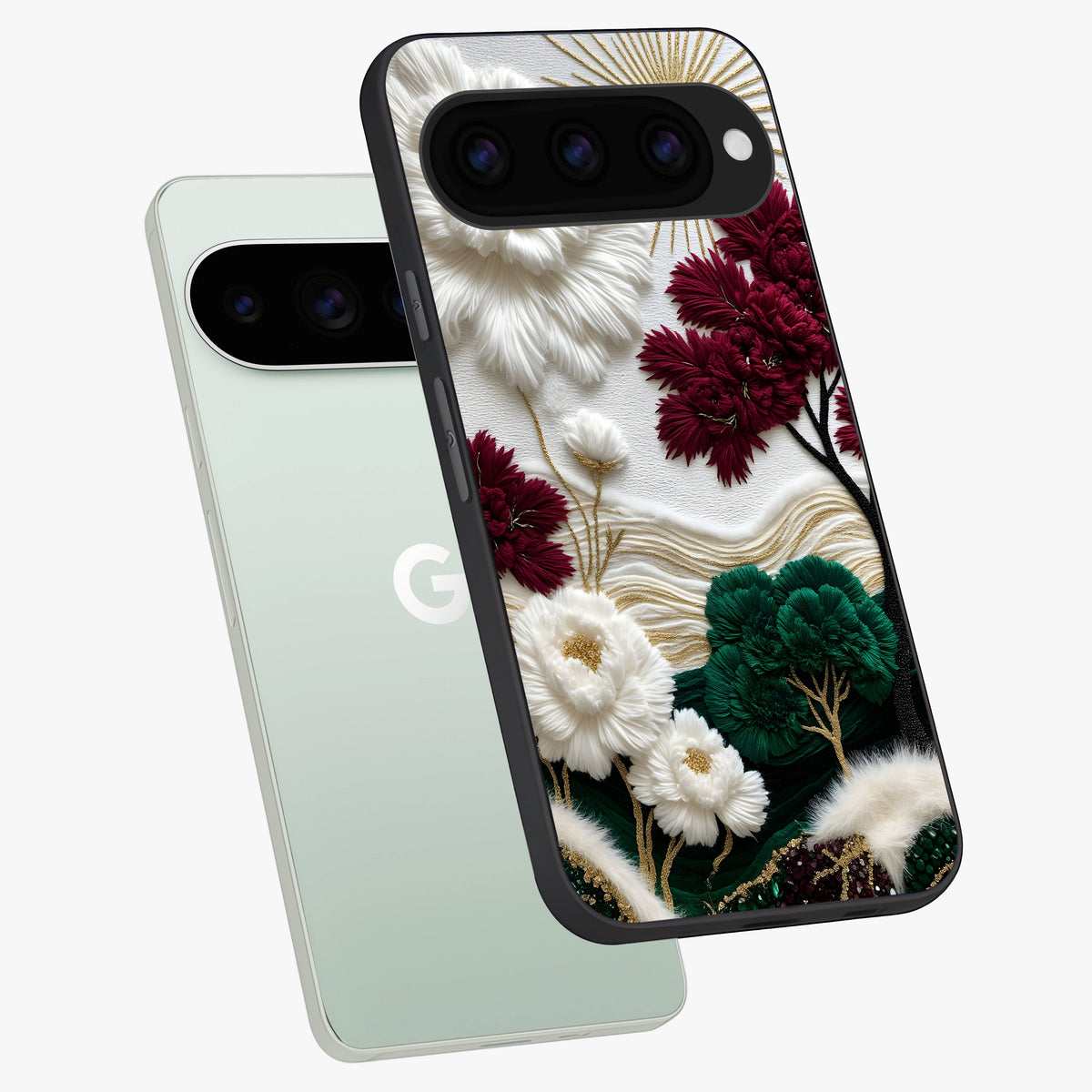 Radiant Bloom Elegance Glass Case displayed in angled mockup highlighting graceful floral design with radiant aesthetic style.