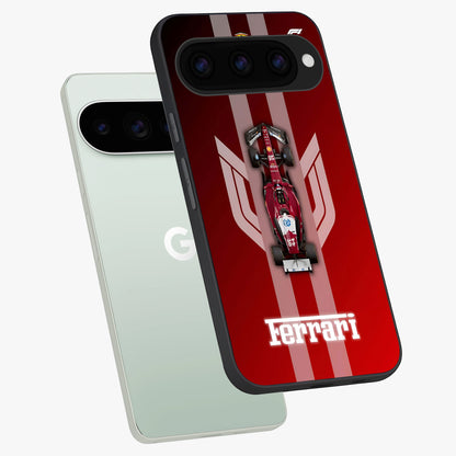 Red Ferrari F1 Vertical Glass Case displayed in angled mockup highlighting high speed racing design with bold automotive aesthetic.