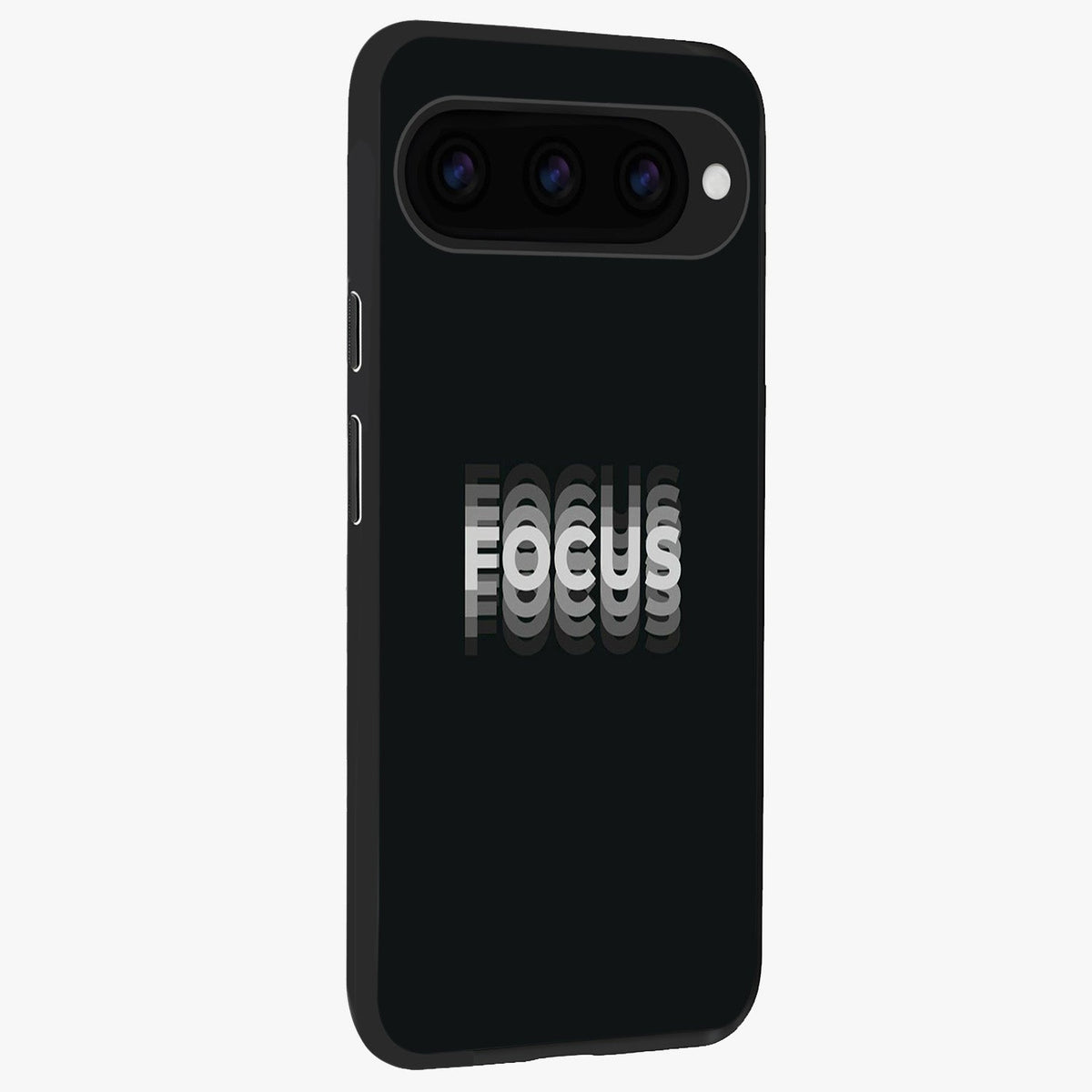 Focus Mode On Glass Case upright view showcasing strong typography statement with sleek motivational theme.