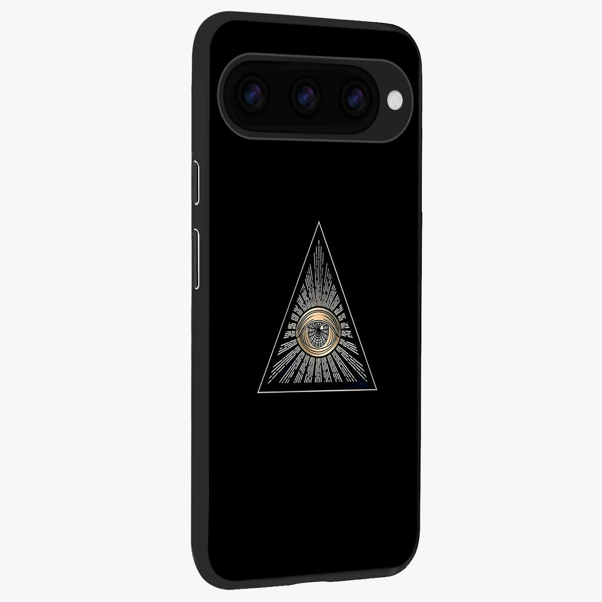Illuminati Evil Glass Case upright view showcasing striking illuminati artwork with mysterious symbolic theme.