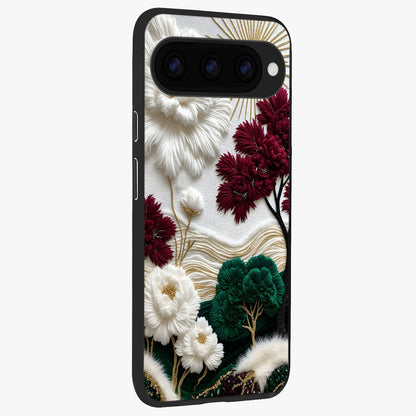 Radiant Bloom Elegance Glass Case upright view showcasing decorative flower artwork with refined botanical theme.