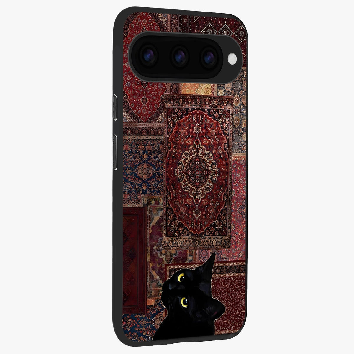 Regal Magic Cat Apple Glass Case upright view showcasing charming cat artwork with playful magical theme.