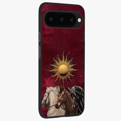 Solar Riders Glass Case upright view showcasing energetic rider artwork with bold adventure theme.